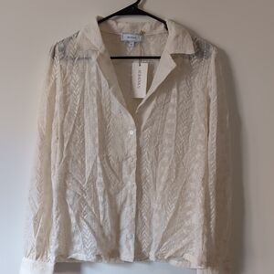 RIHOAS Cream Lace Button-Down Shirt
